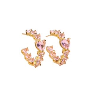 Brinco Argola Zircônia Coração Rosa