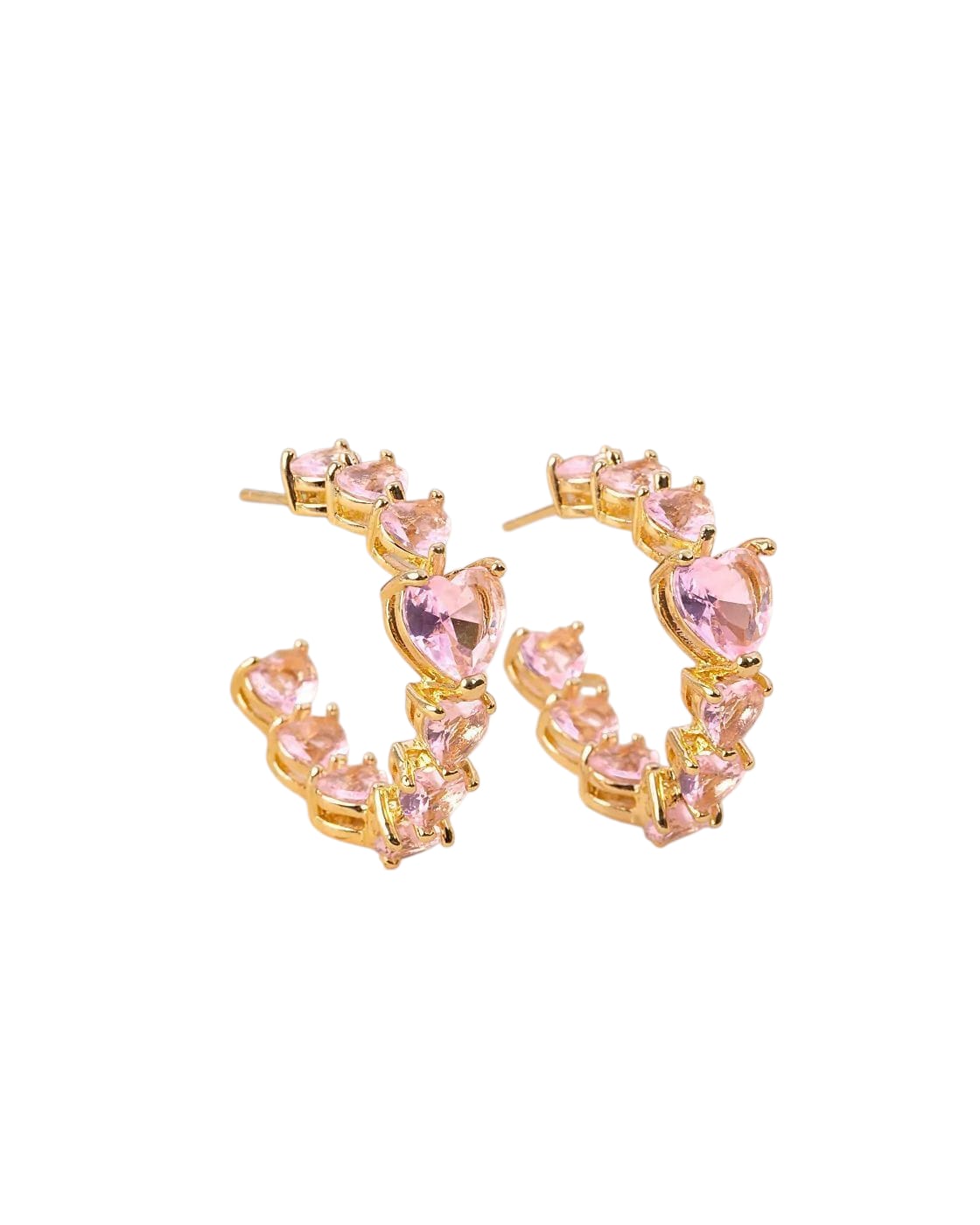 Brinco Argola Zircônia Coração Rosa