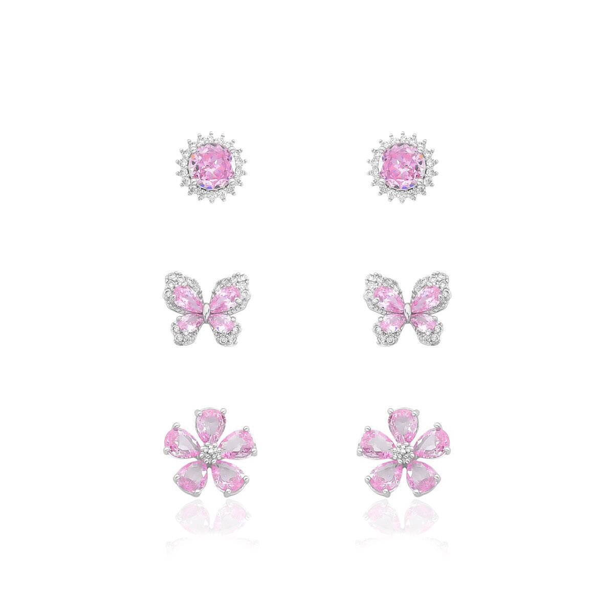 Brinco Trio Garden Cravejados com Zircônias